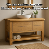 Handcrafted Solid Wood Bathroom Vanity with Oak Finish and Open Shelf