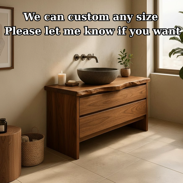 Handcrafted Solid Wood Bathroom Vanity with Live Edge Top - Rustic Modern Washstand