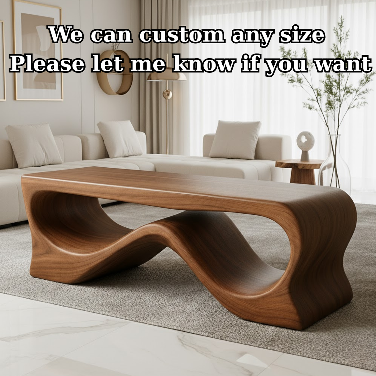 Handcrafted Solid Wood Coffee Table – Sculptural Walnut Wave Design
