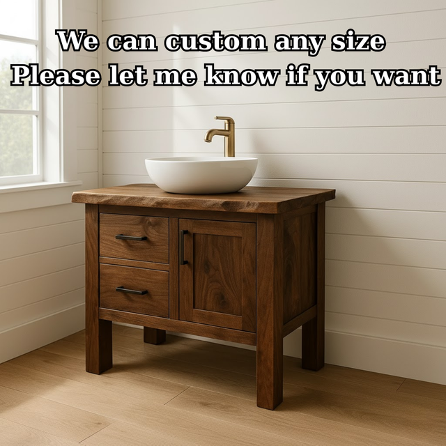 Handcrafted Solid Wood Bathroom Vanity - Live Edge Cabinet with Storage