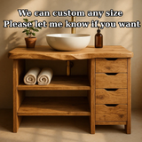 Handcrafted Solid Wood Bathroom Vanity with Live Edge Oak Top and 4 Drawers