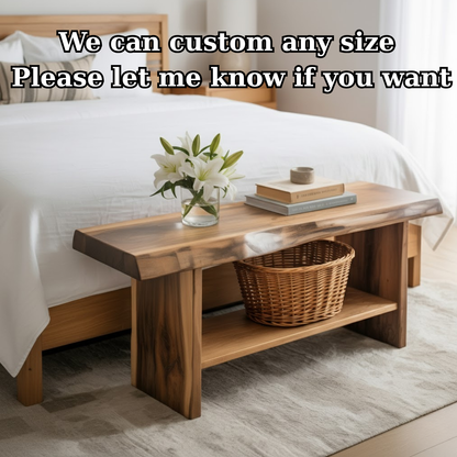 Handcrafted Solid Wood Bench – Live Edge Seating & Bedroom Storage