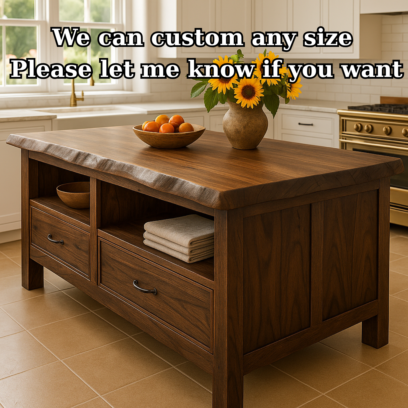 Handcrafted Solid Wood Kitchen Island - Live-Edge & Storage