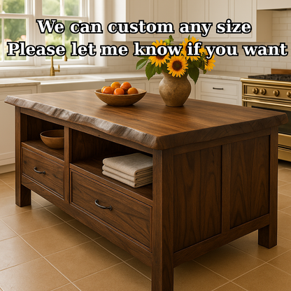 Handcrafted Solid Wood Kitchen Island - Live-Edge & Storage