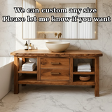 Handcrafted Solid Wood Bathroom Vanity - Live Edge Top, 2 Drawers & Open Frame Shelving