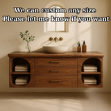 Handcrafted Solid Wood Floating Vanity - Modern Wall-Mounted Cabinet with Arches