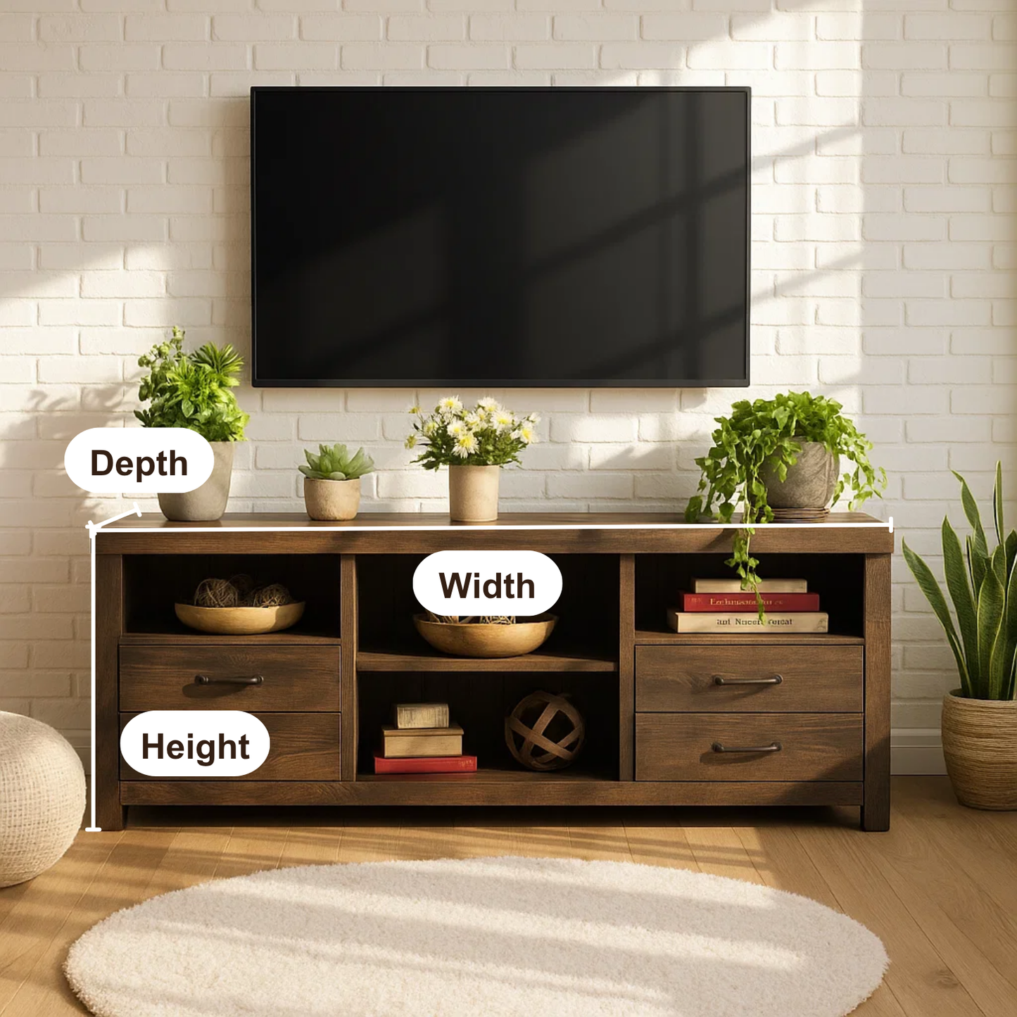 Handcrafted Solid Wood TV Stand with Drawers – Rustic Modern Media Console Furniture