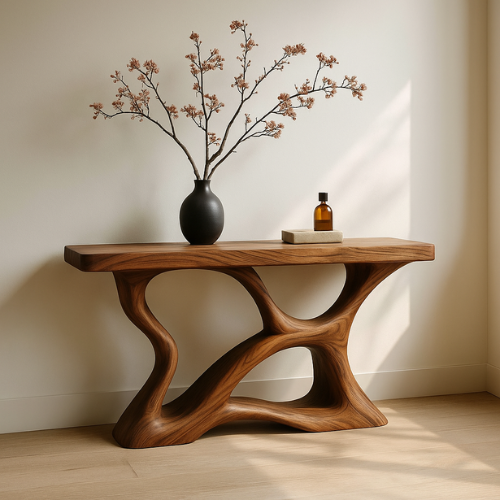 Handcrafted Solid Wood Drift Console Table – Contemporary Organic Form