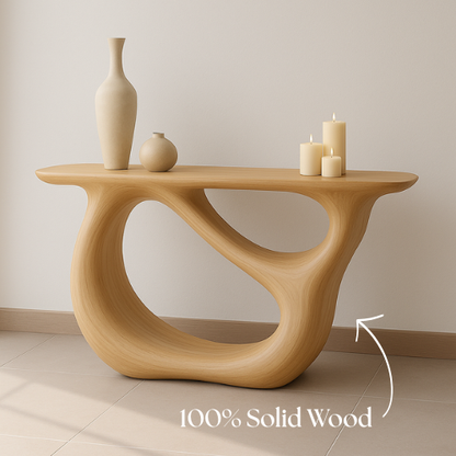 Handcrafted Solid Wood Organic Console Table – Light Oak Flow Design