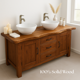 Handcrafted Double Sink Bathroom Vanity – Solid Wood Live Edge Countertop with Drawers & Cabinets – Rustic Modern Design for Natural Interiors