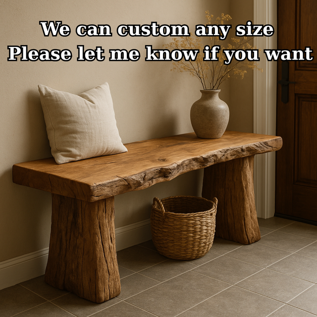Handcrafted Solid Wood Rustic Bench – Natural Live-Edge Slab Entryway Seating