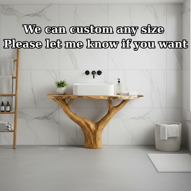 Handcrafted Solid Wood Live Edge Bathroom Vanity - Unique Root Base