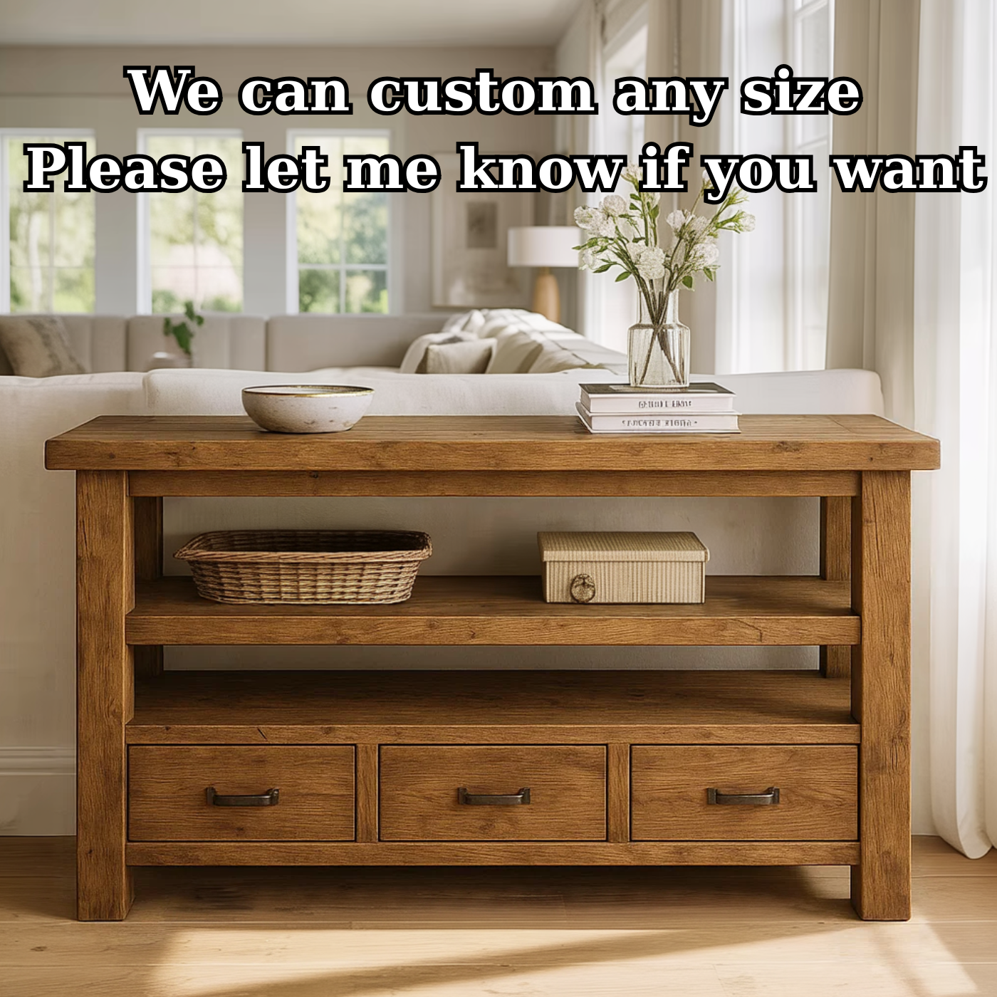 Handcrafted Solid Wood Console Table – Farmhouse Style with Three Storage Drawers