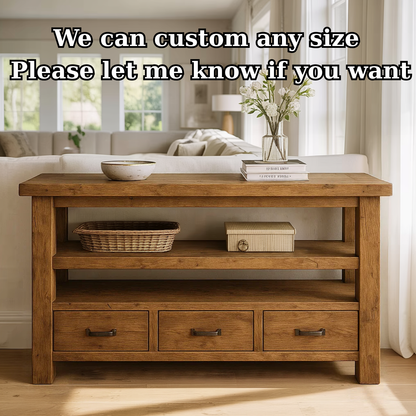 Handcrafted Solid Wood Console Table – Farmhouse Style with Three Storage Drawers