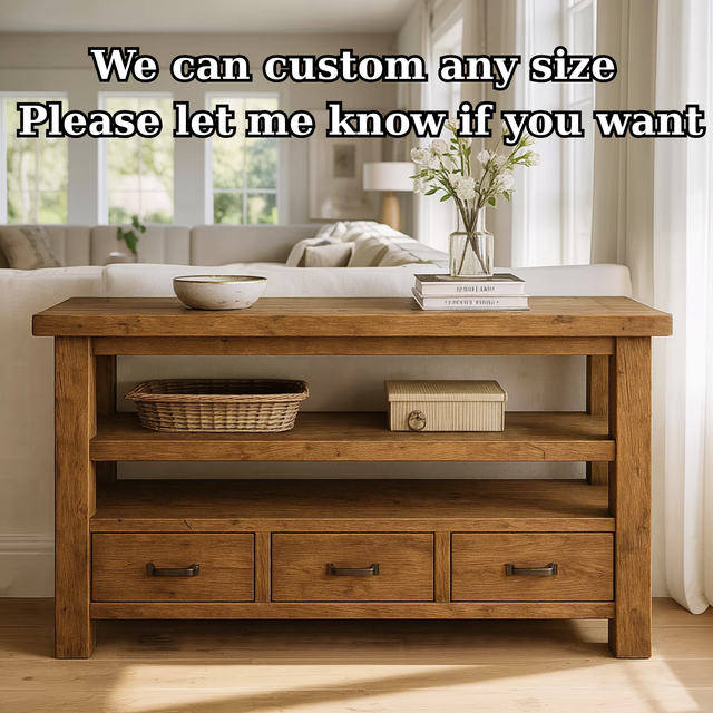 Handcrafted Solid Wood Console Table – Farmhouse Style with Three Storage Drawers