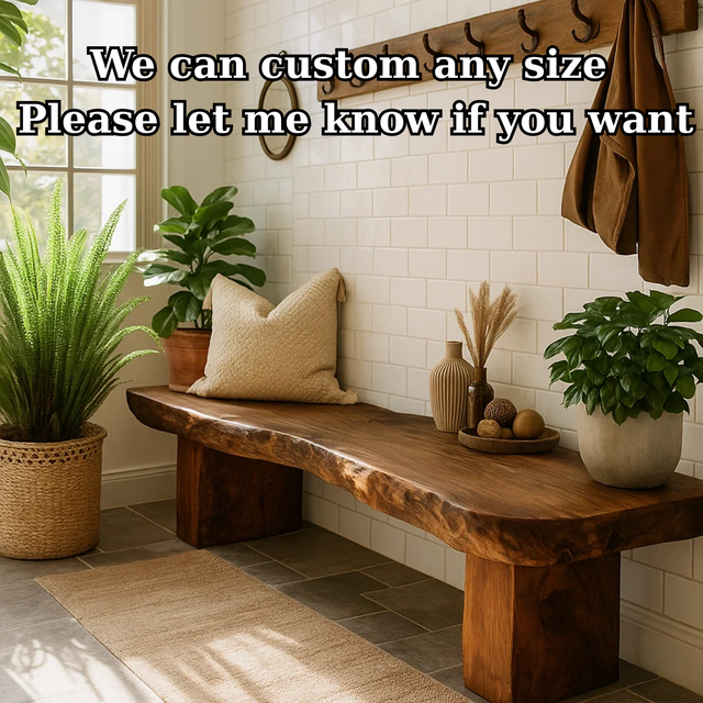 Handcrafted Solid Wood Bench – Rustic Live-Edge Slab Entryway Seating