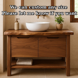 Handcrafted Solid Wood Bathroom Vanity with Live Edge Walnut Top and Open Shelf