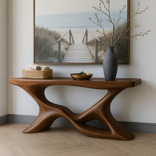Handcrafted Solid Wood Shoreline Console Table – Modern Organic Sculpture