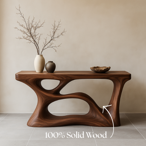 Handcrafted Solid Wood Mirage Console Table – Contemporary Organic Sculpture