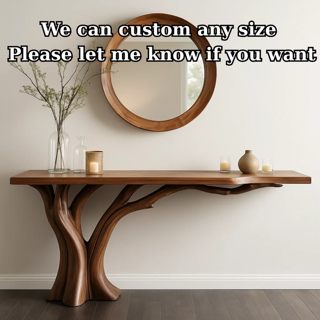 Handcrafted Solid Wood Entryway Console Table with Organic Branch Design