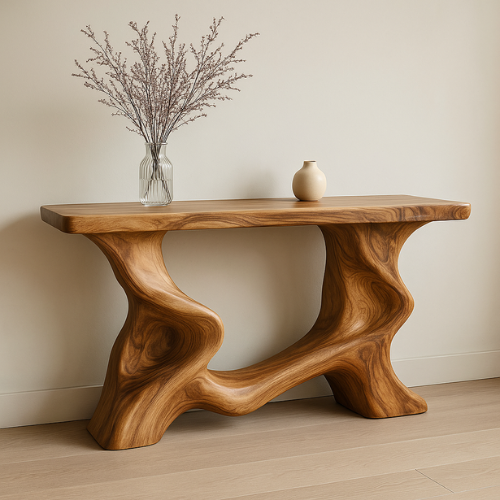 Handcrafted Solid Wood Waveform Console Table – Contemporary Organic Design