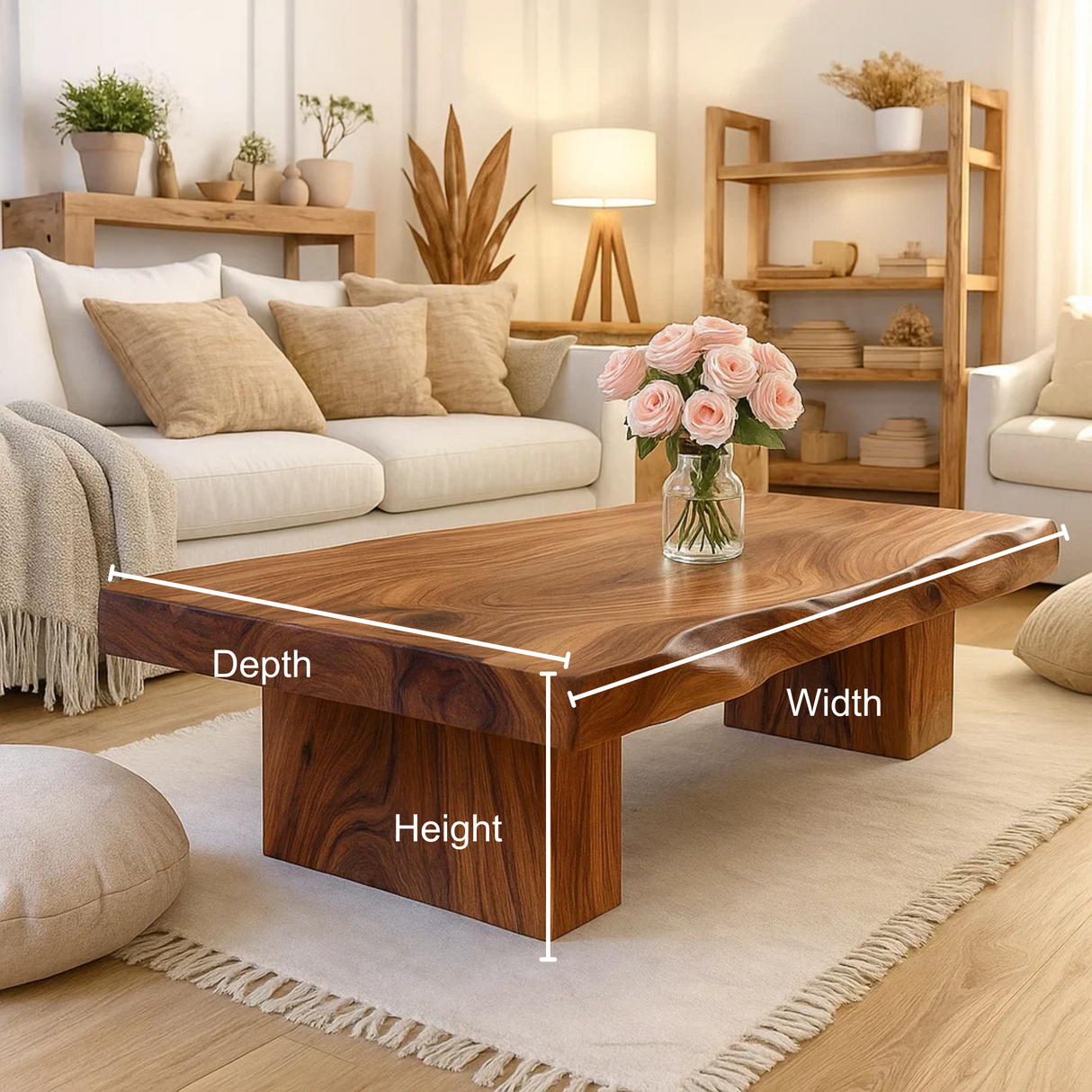 Handcrafted Solid Wood Coffee Table with Sculpted Live Edge – Modern Organic Wood Center Table for Japandi Living Spaces