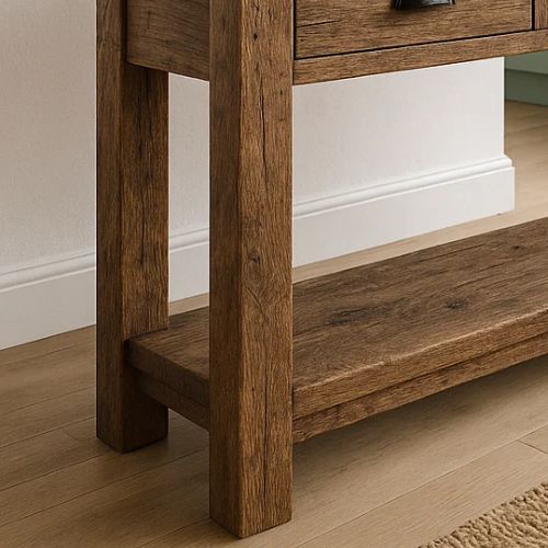 Rustic Solid Wood Console Table with Black Iron Handles, Handcrafted