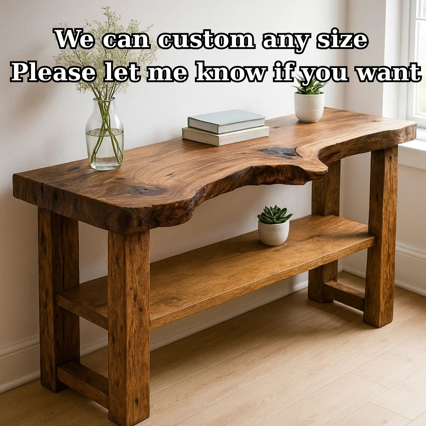 Handcrafted Solid Wood Console Table – Sculptural Organic Live-Edge Design