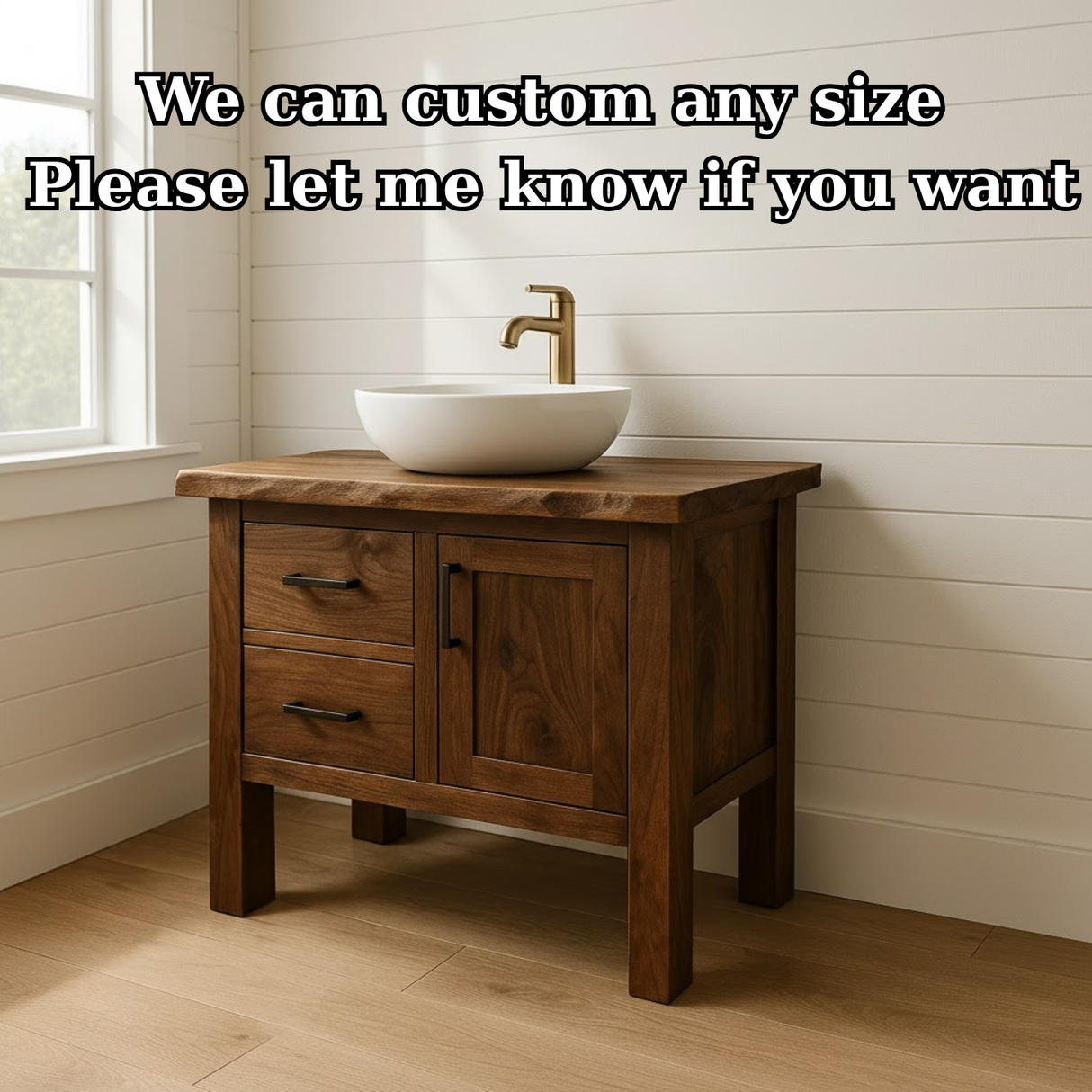 Handcrafted Solid Wood Bathroom Vanity - Live Edge Cabinet with Storage