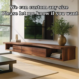 Handcrafted Solid Wood Floating TV Stand, Modern Live Edge Media Cabinet with Drawers