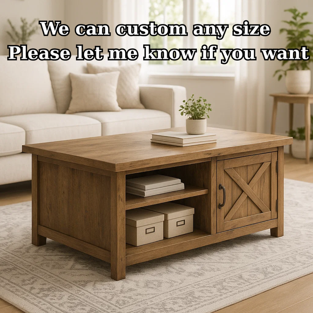 Handcrafted Solid Wood Coffee Table – Farmhouse Style with Storage Drawer and Shelves