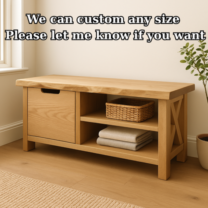 Handcrafted Solid Wood Bench – Modern Rustic Seating with X-Accent and Storage