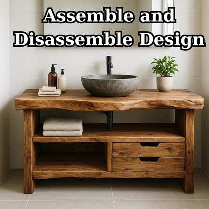 Handcrafted Solid Wood Bathroom Vanity, Rustic Live Edge Console with Storage