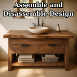 Handcrafted Solid Wood Bathroom Vanity with Live Edge Top and Open Storage Shelf