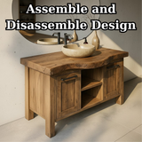 Handcrafted Solid Wood Bathroom Vanity with Live-Edge Top and Dual Side Cabinets