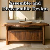 Handcrafted Solid Wood Bathroom Vanity with Live-Edge Walnut Top & Soft-Close Doors