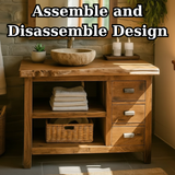 Handcrafted Solid Wood Bathroom Vanity with Live-Edge Top and Spacious Open Storage