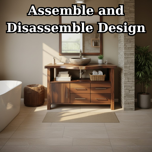 Handcrafted Solid Wood Bathroom Vanity with Live Edge Walnut Top and Storage Cabinet