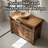 Handcrafted Solid Wood Bathroom Vanity with Live Edge Walnut Top, 3 Drawers and Cabinet