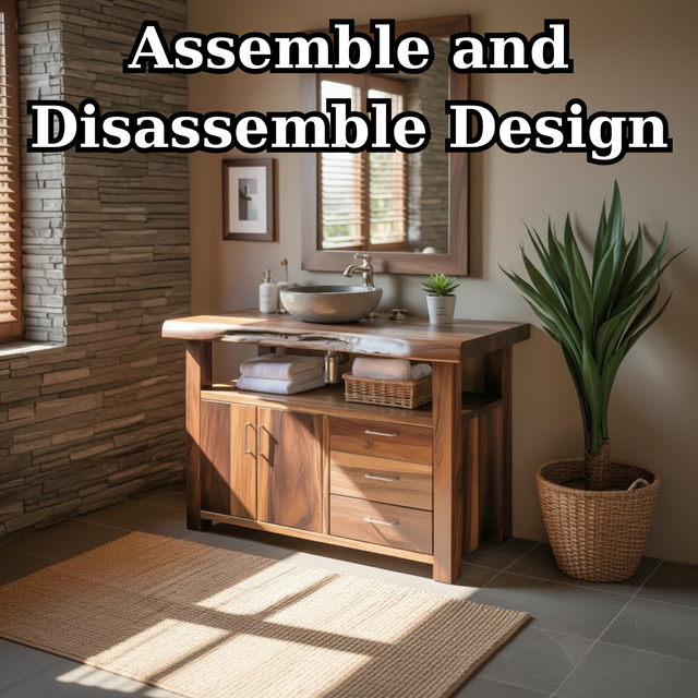 Handcrafted Solid Wood Bathroom Vanity with Live Edge Walnut Top, 3 Drawers and Cabinet