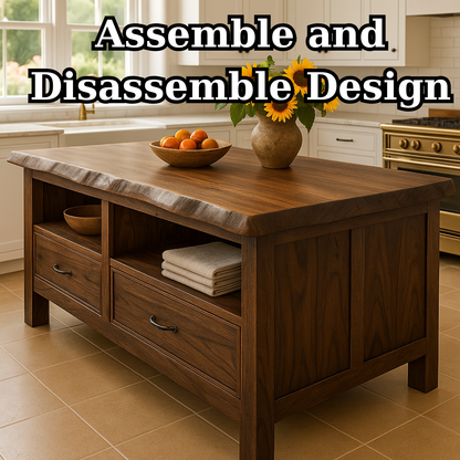 Handcrafted Solid Wood Kitchen Island - Live-Edge & Storage