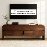 Handcrafted Solid Wood TV Stand – Modern Curved Edge Media Console with Hidden Storage