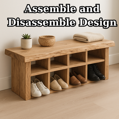 Handcrafted Solid Wood Bench with Shoe Compartments – Modern Rustic Hallway Storage