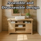 Handcrafted Solid Wood Bathroom Vanity with Live Edge Maple Top and Open Shelf Storage