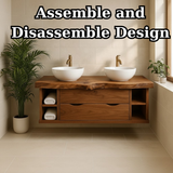 Handcrafted Solid Wood Live-Edge Double Vanity - Rustic Floating Console with Storage