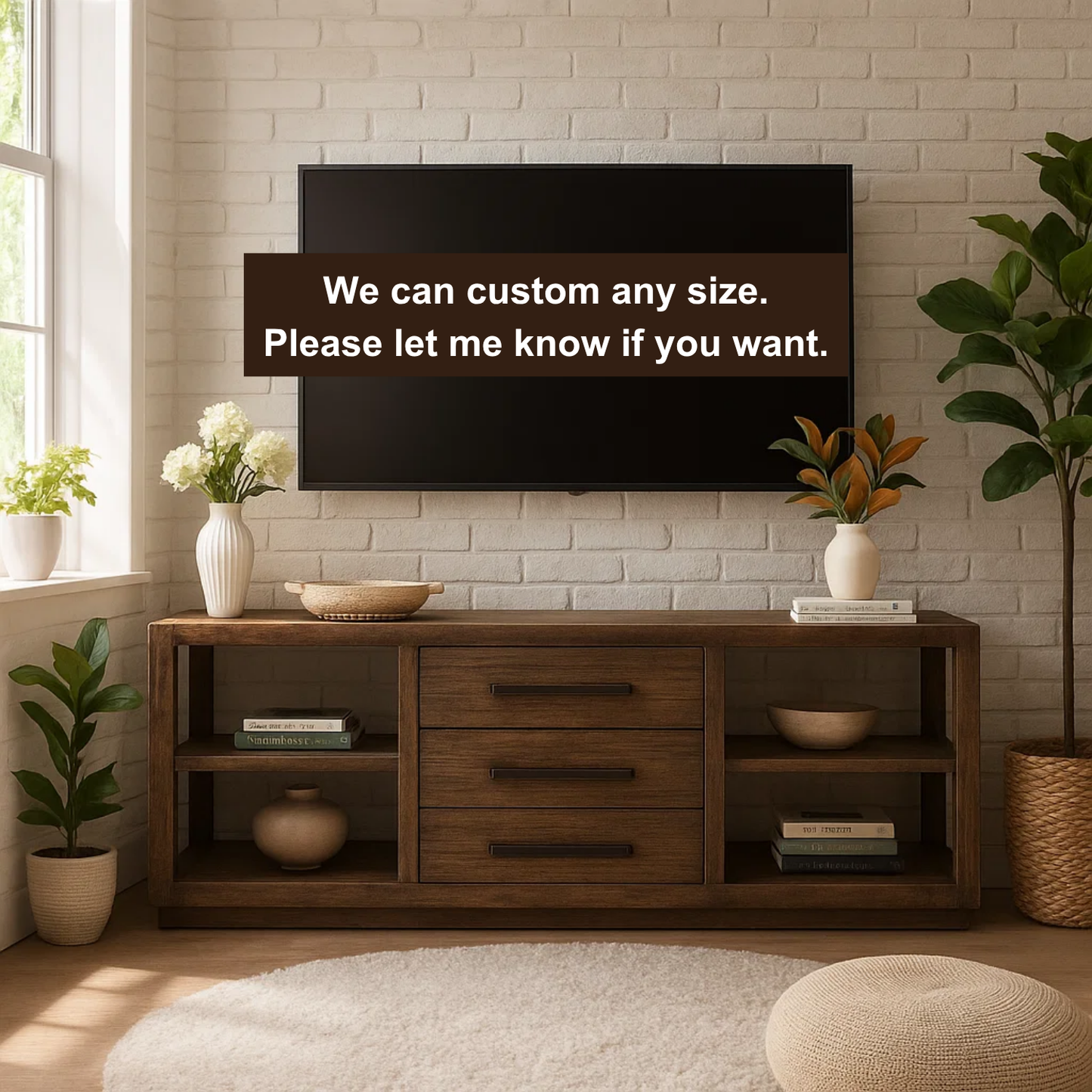 Handcrafted Solid Wood TV Stand with Drawers – Modern Rustic Media Console for Living Room