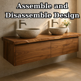 Handcrafted Solid Wood Floating Vanity - Double Sink Live Edge Walnut Console 2-Drawer