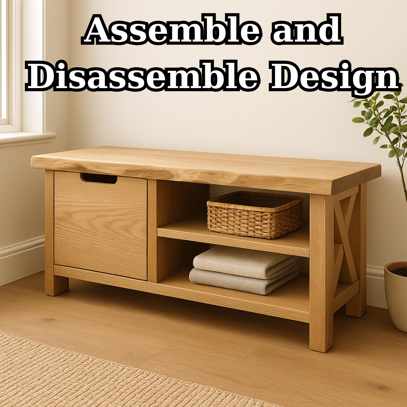 Handcrafted Solid Wood Bench – Modern Rustic Seating with X-Accent and Storage