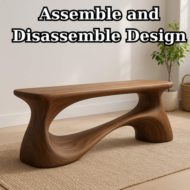 Handcrafted Solid Wood Bench – Unique Organic Curvature Art Piece