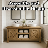 Handcrafted Solid Wood Bathroom Vanity - Farmhouse Double Sink Cabinet - Rustic Oak Storage Furniture